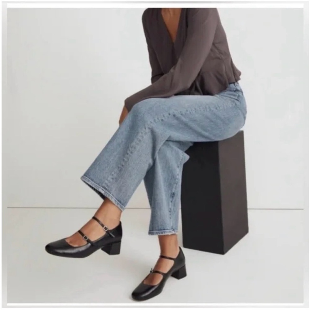 Madewell Nettie Heeled Mary Jane in crinkle patent